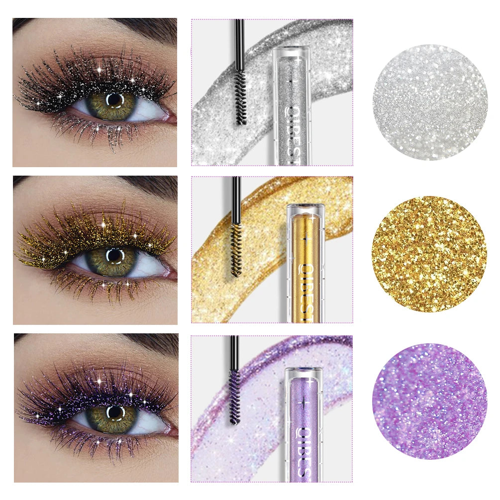 3 Colors Diamond Glitter Mascara Long Lasting Makeup 3D Volume Eyelashes Curling Shimmer Mascara Eye Lash Female Cosmetic