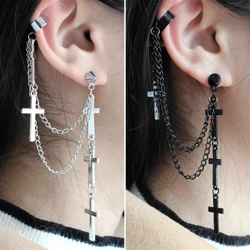 1Pc Cross Tassel Long Chain Earrings for Women Girls Gothic Punk Rock Style Fashion Jewelry Accessories Party Gift Cool Thing