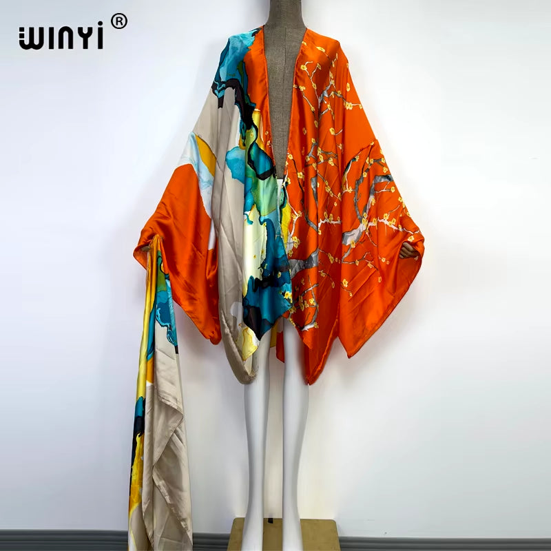 2022  Summer Beach Wear Swim Suit Cover Kaftan Sweet Lady Boho Cardigan Stitch Self Belted Sexy Holiday Long Sleeve Kimono