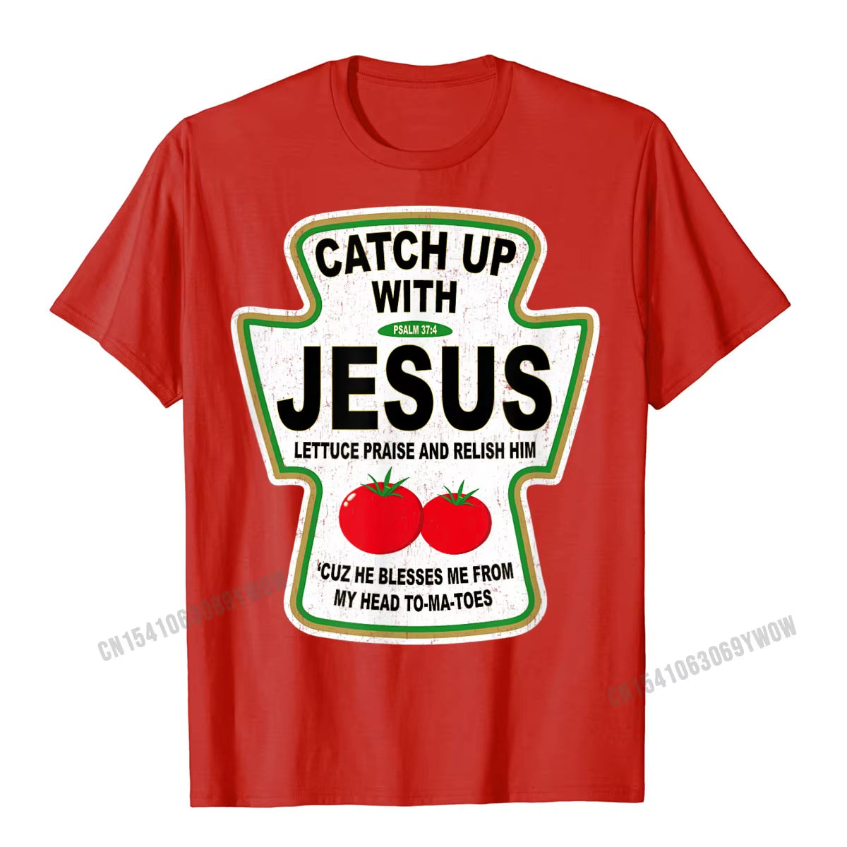 Grunge Christian Catch up with Jesus Ketchup T-Shirt Top T-Shirts Tops Shirts Funny Harajuku Cotton Casual Gift Men